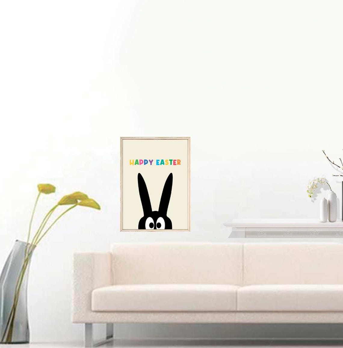 Happy Easter Multicolor Letters Black Bunny Cute Kids Holiday Poster - Image 3