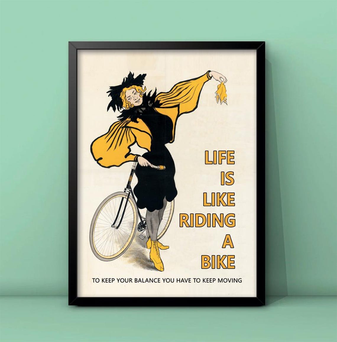 Life Is Like Riding A Bike Print Cool Quote Poster Bicycle And Woman Print Woman On Bicycle Print Bike Print Cyclist Gift