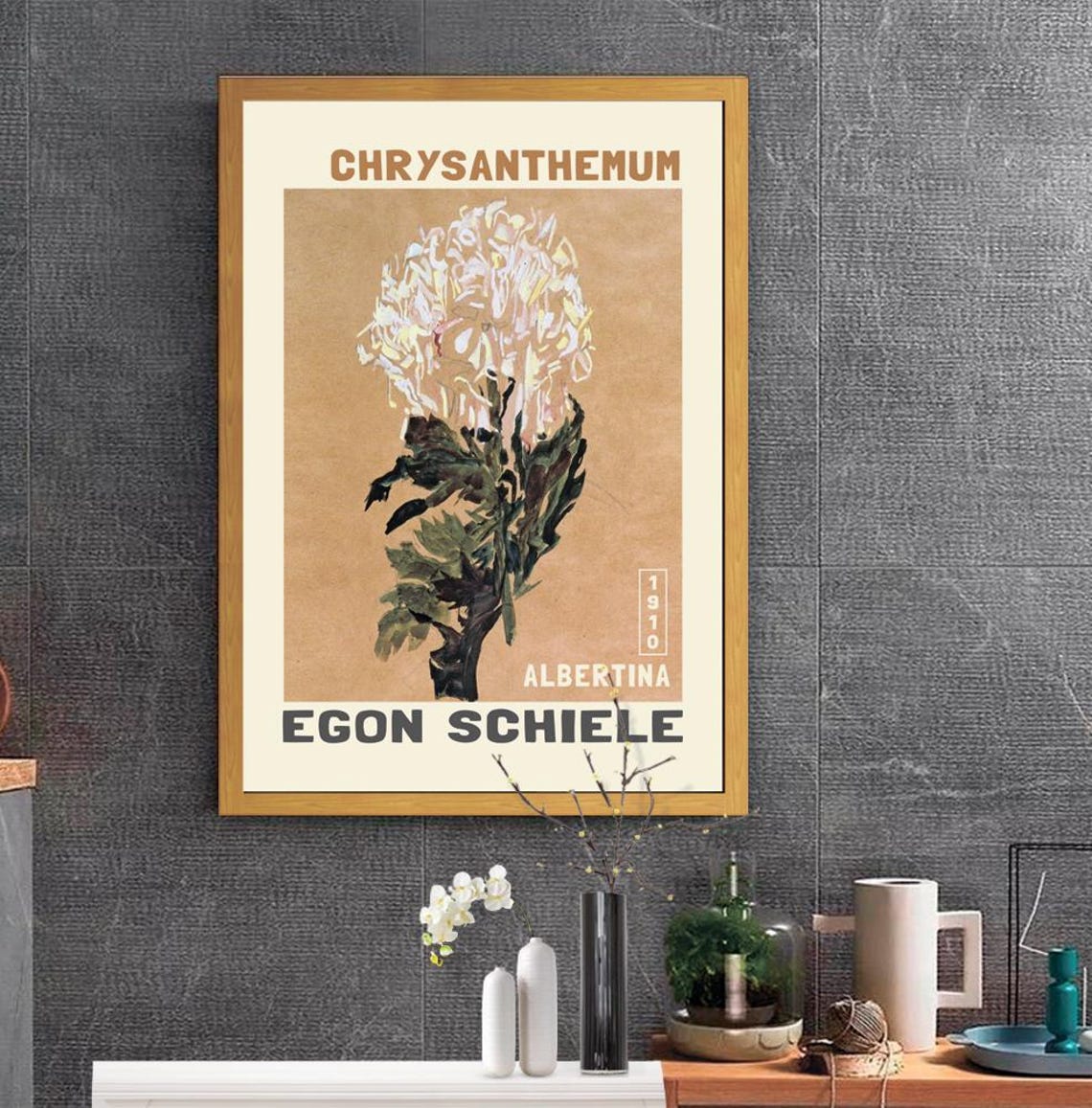 Egon Schiele 1910 White Chrysanthemum Albertina Flower Poster - Image 2