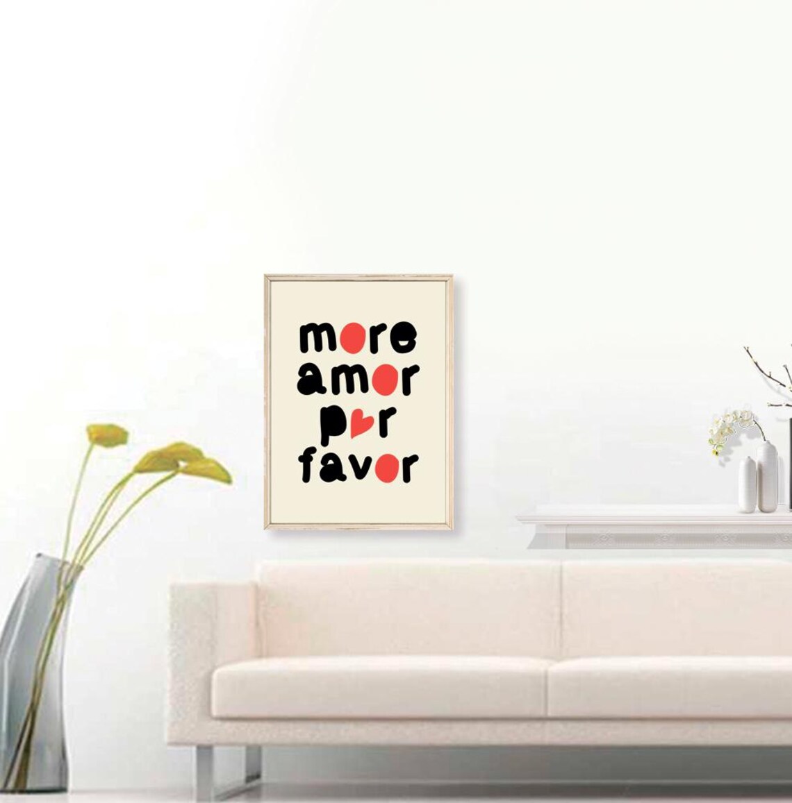 More Amor Por Favor Playful Black Red Heart Quote Wall Print - Image 3