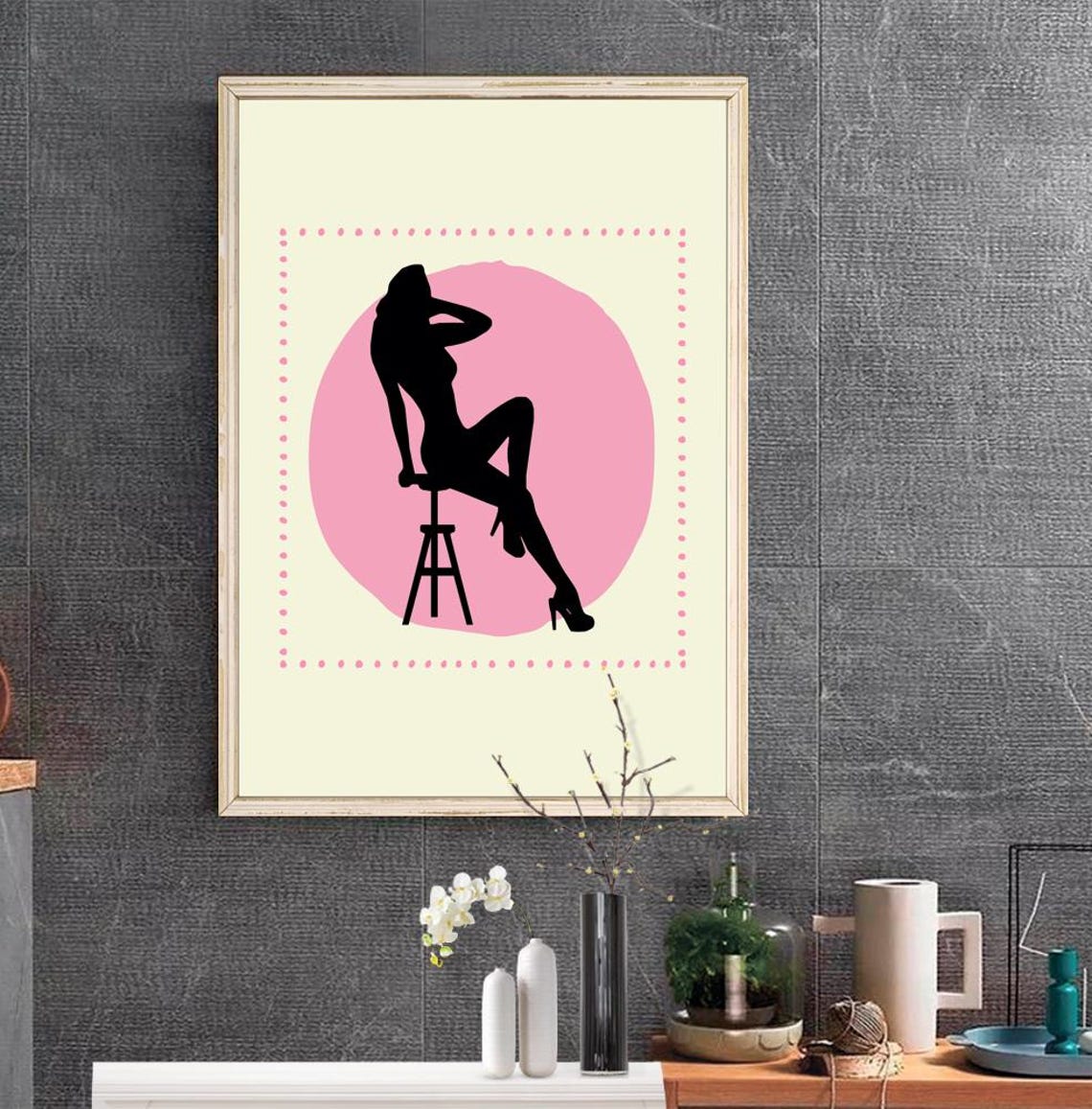 Woman Silhouette Art Print Boho Woman Wall Art Boho Woman Poster Woman Silhouette Poster Pink Woman Print Bedroom Wall Art Download - Image 2