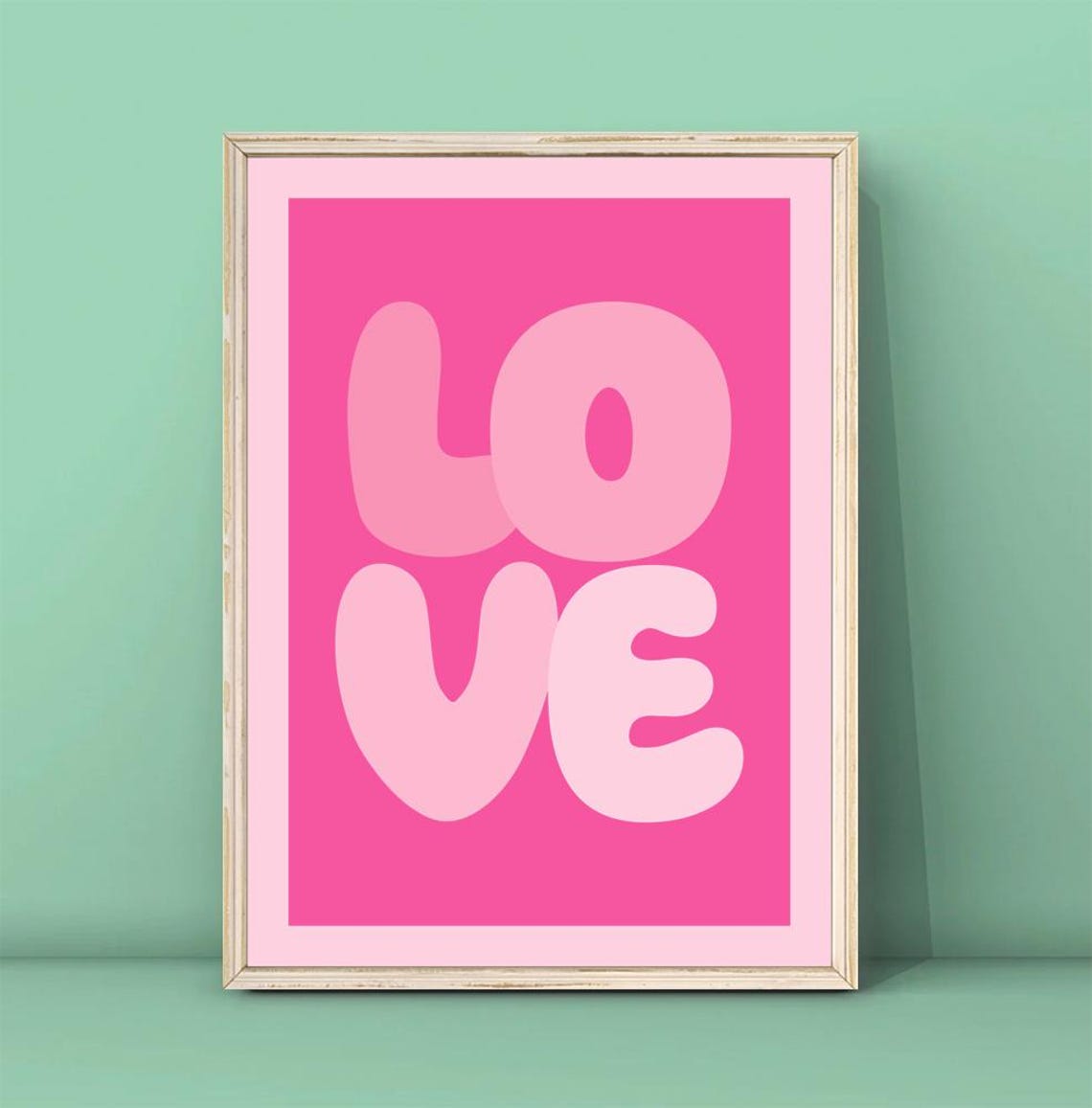 Love Bubble Letters Hot Pink Preppy Aesthetic Retro Quote Poster