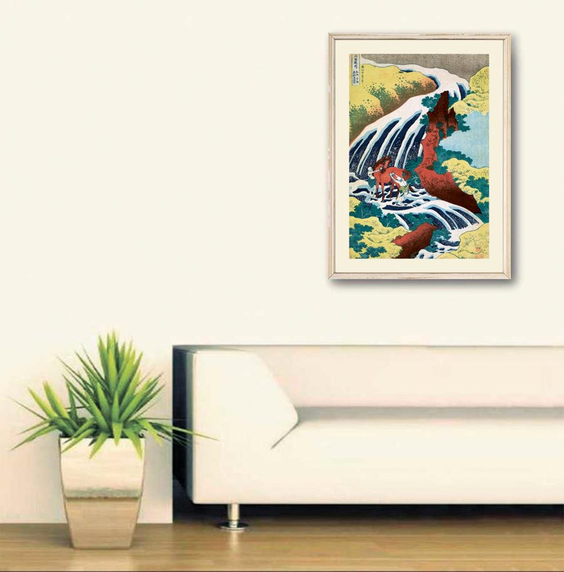 Hokusai Yoshitsune Falls Horses Japanese Woodblock Art Poster - Image 3
