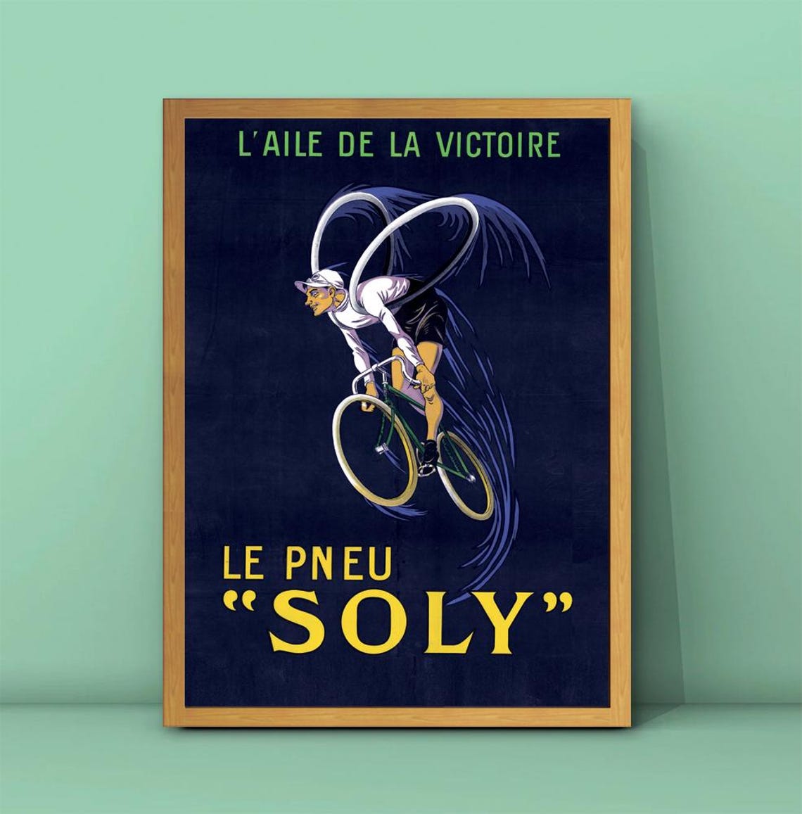 Le Pneu Soly Winged Cyclist Vintage French Tire Advert Art Poster
