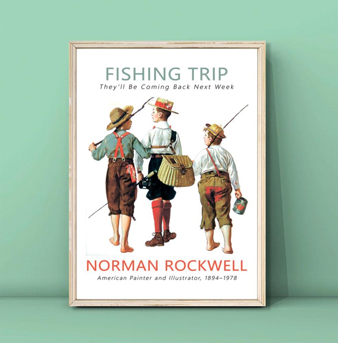 Norman Rockwell Fishing Trip Poster, Straw Boaters
