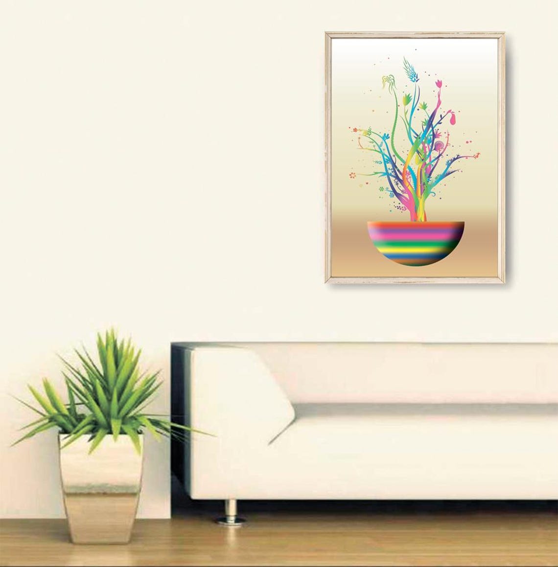 Boho Rainbow Tree Striped Pot Colorful Botanical Eclectic Art Poster - Image 2