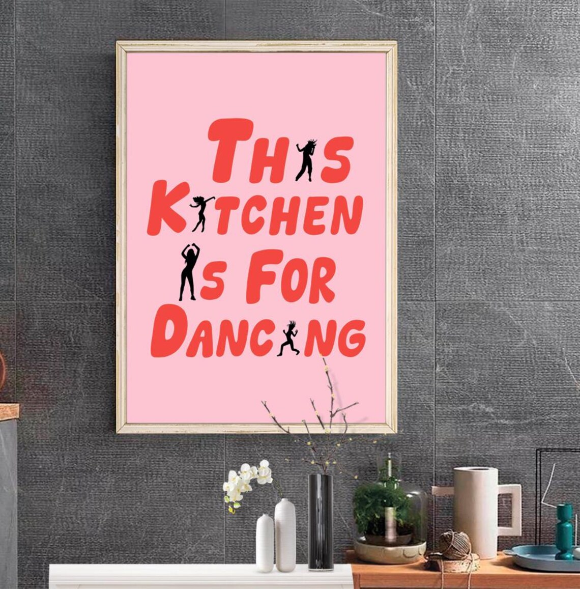 Aesthetic Kitchen Decor Cute Dance Art Red Pink Kitchen Wall Art Minimalist Heart Print Trendy Kitchen Poster - Image 2