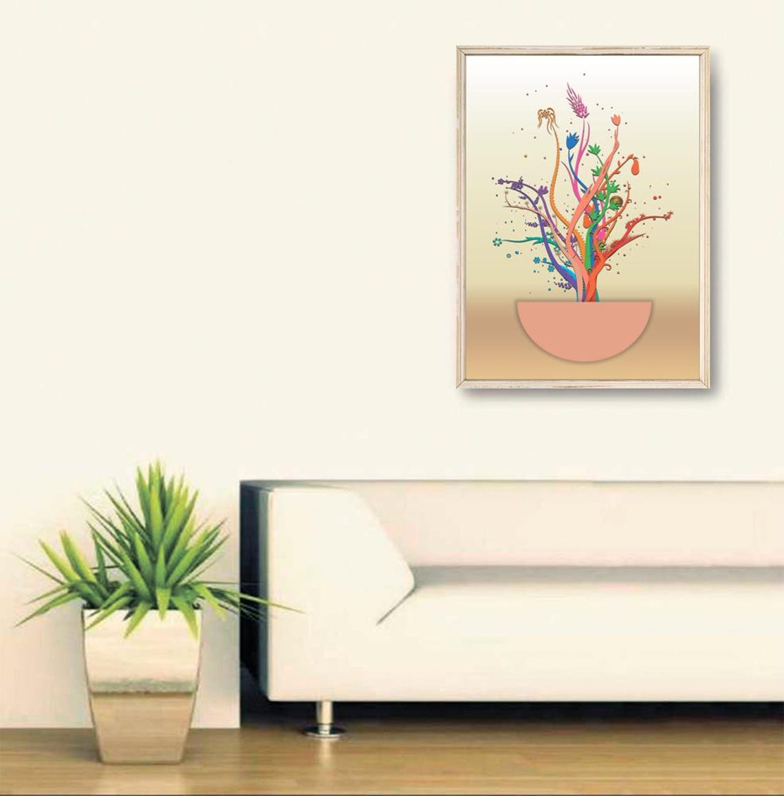 Boho Rainbow Floral Tree Half Circle Pot Botanical Modern Art Poster - Image 2
