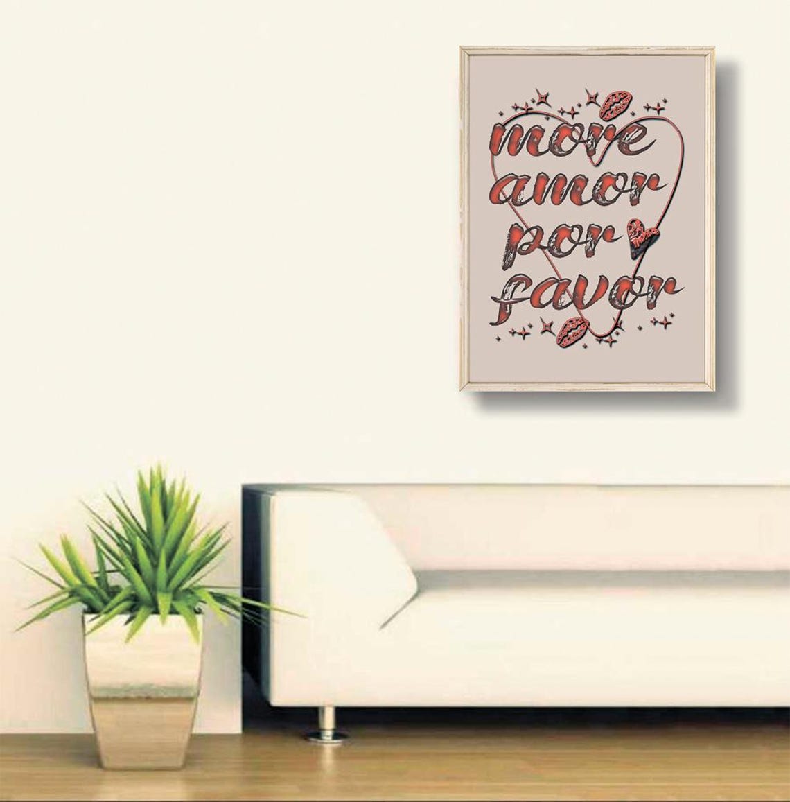 More Amor Por Favor Red Maximalist Typography Heart Kiss Poster - Image 2