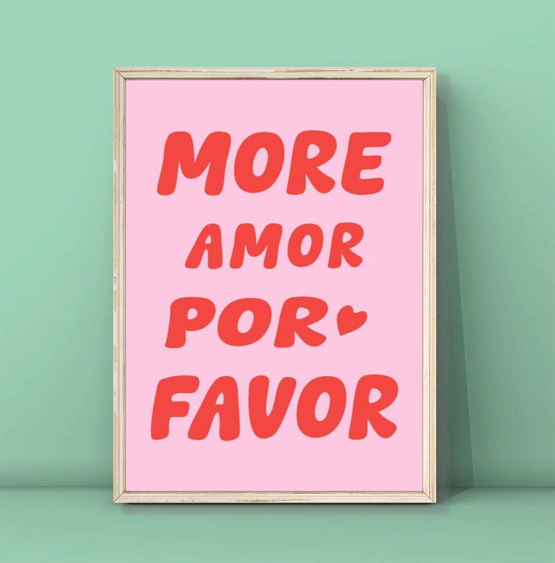 More Amor Por Favor Red On Pink Preppy Quote Poster With Heart