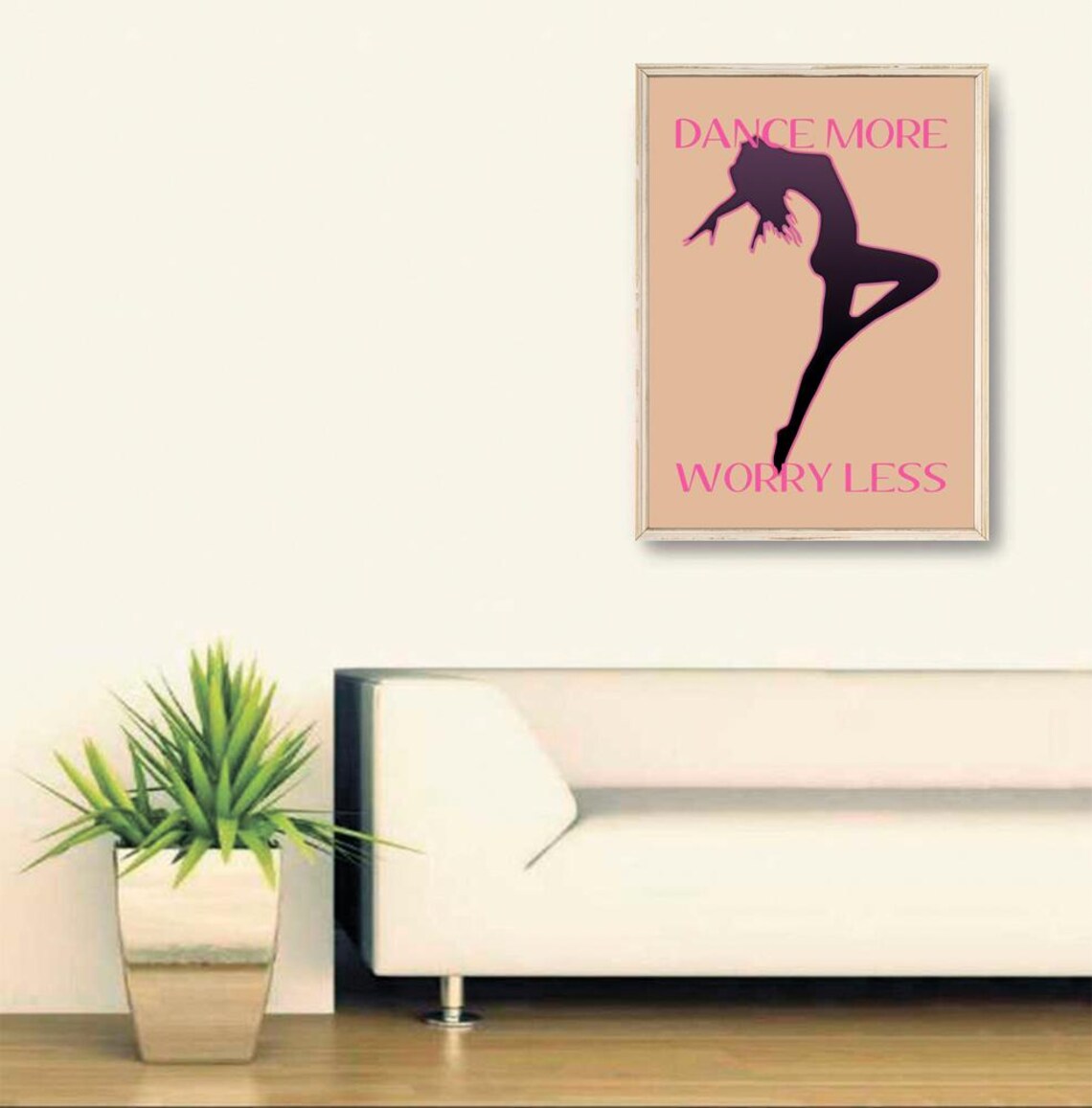 Dance More Worry Less Pink Dancer Silhouette Quote Poster Modern Home Decor - Image 2
