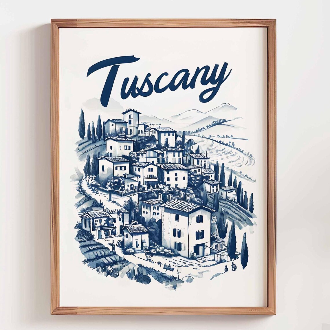 Tuscany Italy Retro Travel Poster, Cityscape Sketch