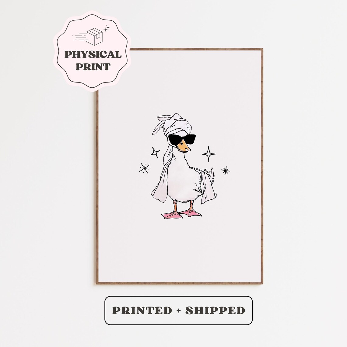 Sparkling Spa Day Duck Poster White Background Goose Bathroom Art