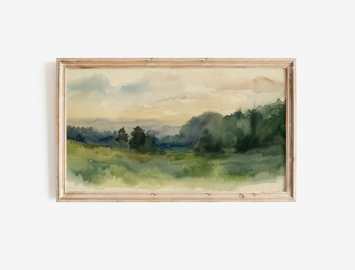 Frame TV Art Spring Watercolor Landscape Misty Green Hills Poster - Image 2