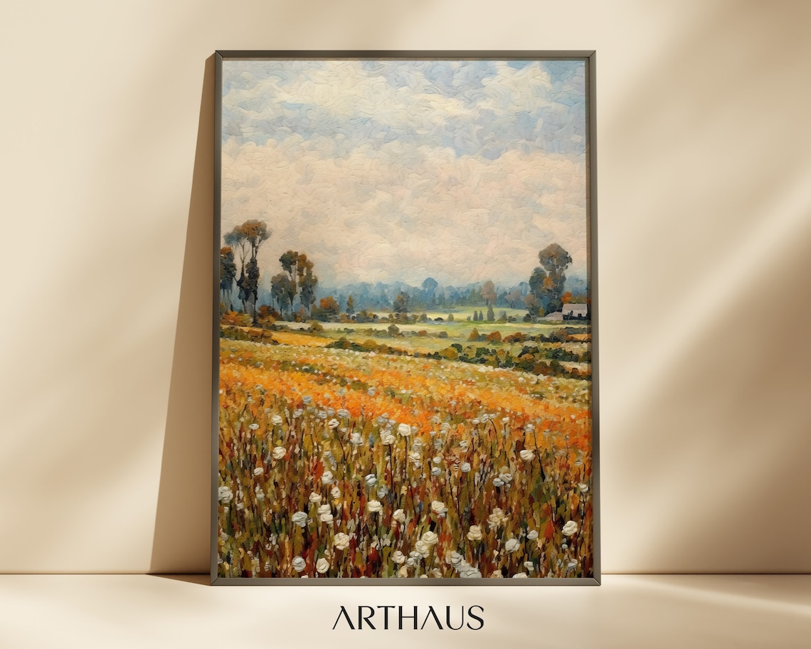 French Countryside Wildflower Meadow Impressionist Oil Art Poster