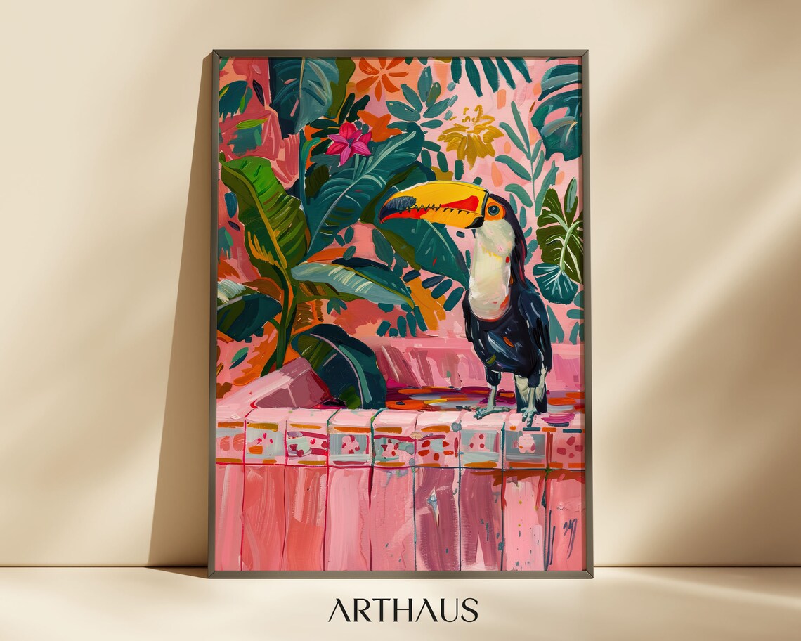 Toucan in Bath Dopamine Decor Bird Art Print