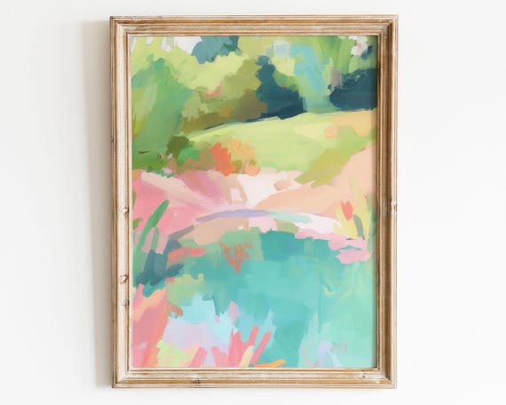 Pastel Spring Wall Art Nature Dining Room Pond Colourful Impressionist Print
