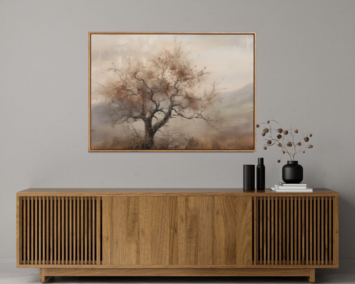 Lone Autumn Tree Misty Bare Branches Rustic Moody Fall Art Poster - Image 3