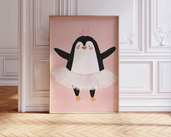 Ballerina Penguin Nursery Art Playful Kids Room Decor
