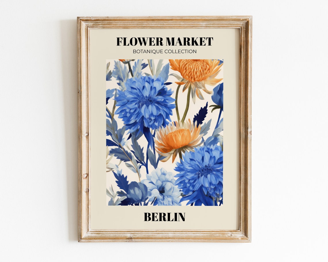 Flower Market Berlin Blue Orange Botanical Collection Art Print - Image 2