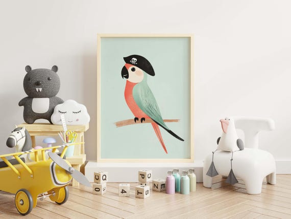 Nursery Bird Wall Art Kids Room Decor Parrot Boho Toddler Funny Animal Print Playful Childrens