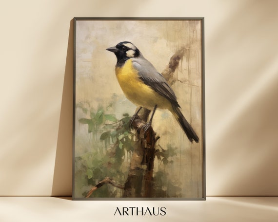Woodland Bird Nature Oil Painting Bird Wall Art Neutral Tone Cottagecore Prints Farmhouse Nursery Decor