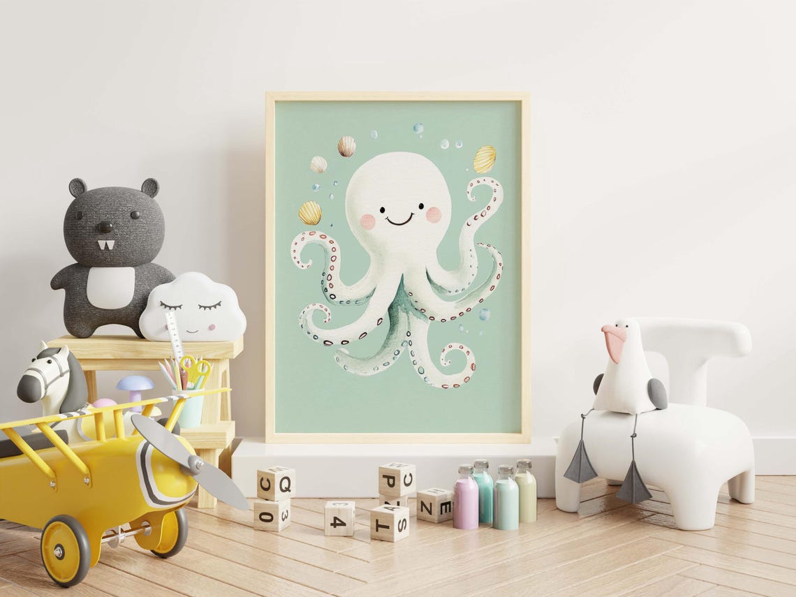 Boho Octopus Nursery Print Playful Kids Room Decor
