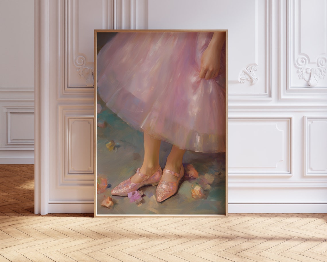Pink Ballerina Tulle Skirt and Satin Shoes Balletcore Art Poster - Image 3