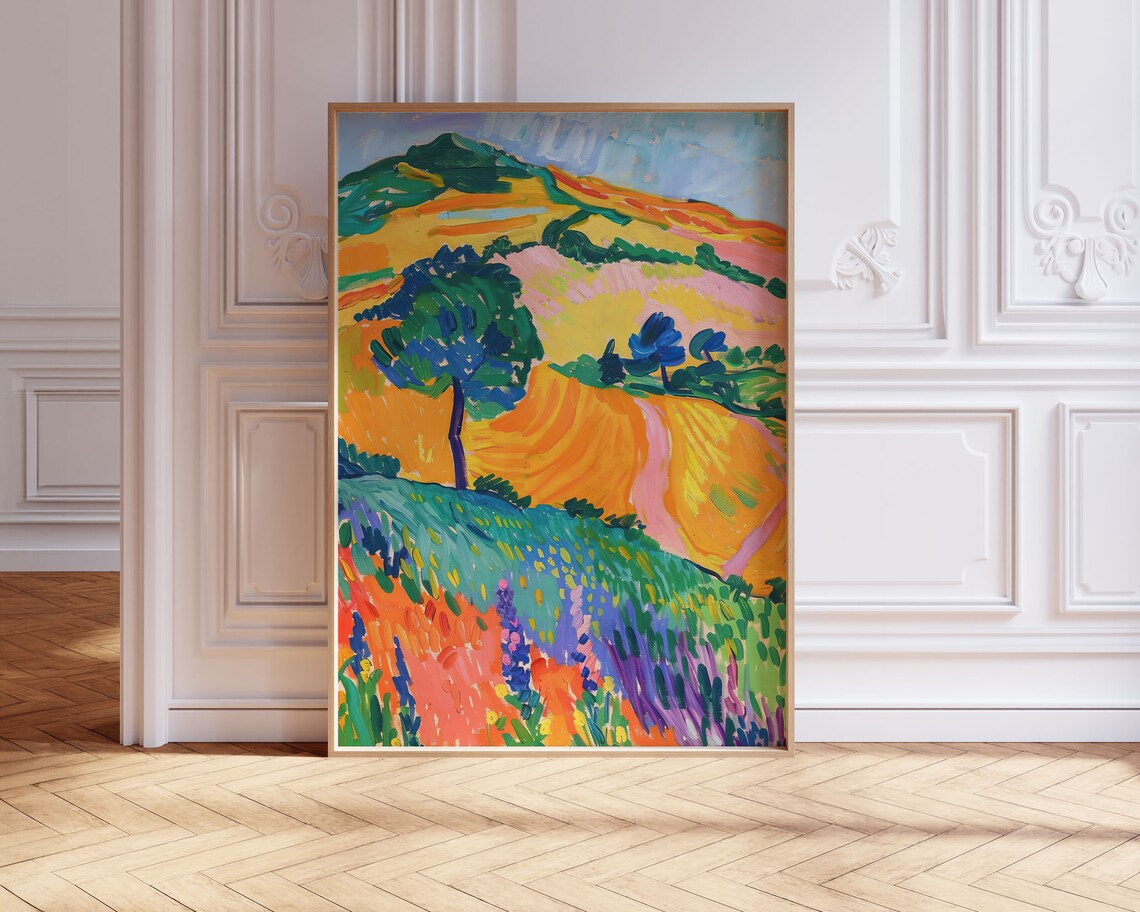 French Countryside Field Fauvist Colorful Rolling Hills Art Print - Image 3