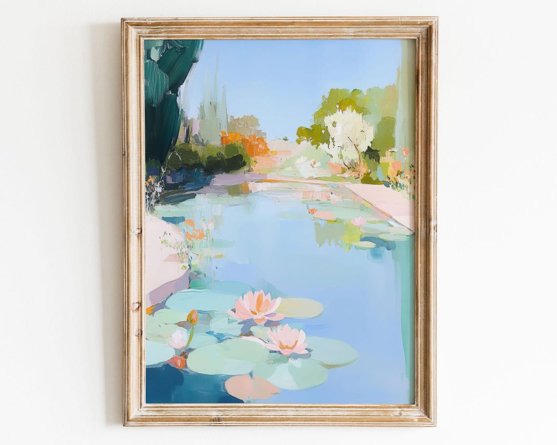 Pastel Spring Pond Water Lilies Impressionist Garden Nature Poster
