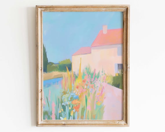 Pastel Cottage Painting Impressionist Summer Wall Art