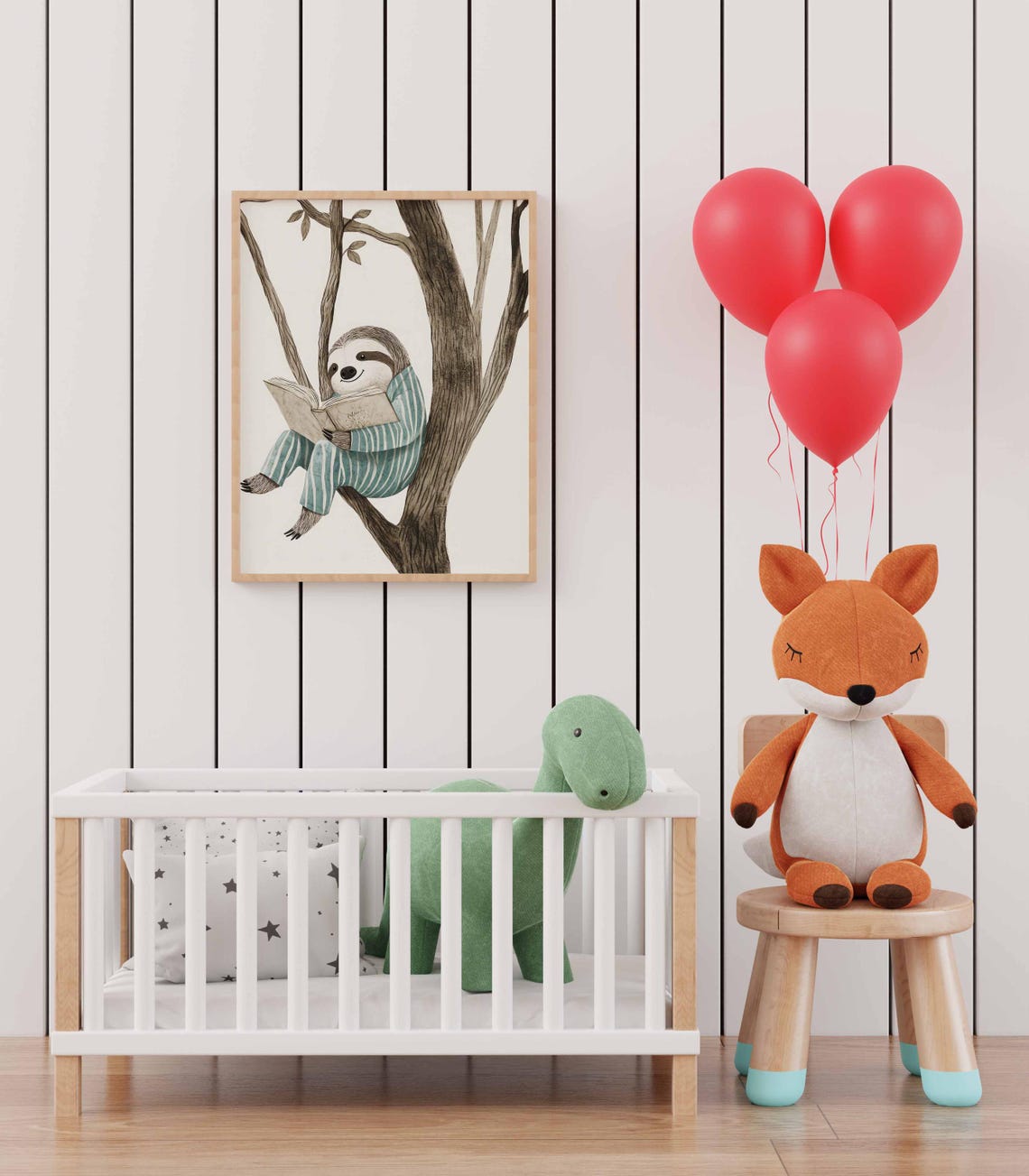 Sleepy Sloth Reading Book in Tree Teal Pajamas Nursery Wall Art - Image 3