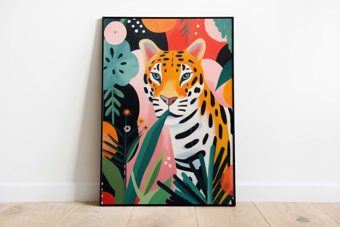 Colorful Cheetah in Jungle Leaves Bold Botanical Pop Art Poster - Image 3