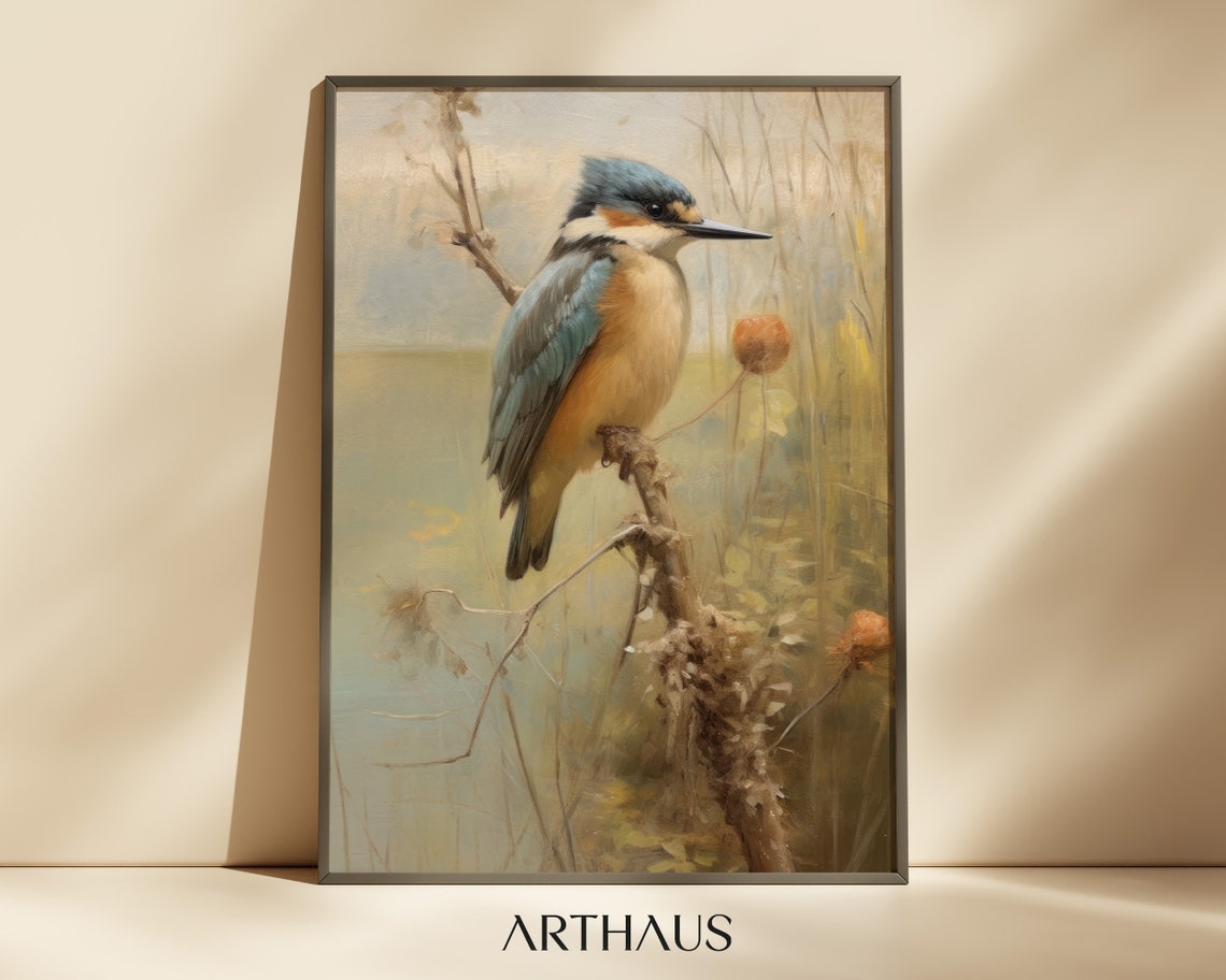 Kingfisher Perched On A Branch In Soft Light Painting Poster