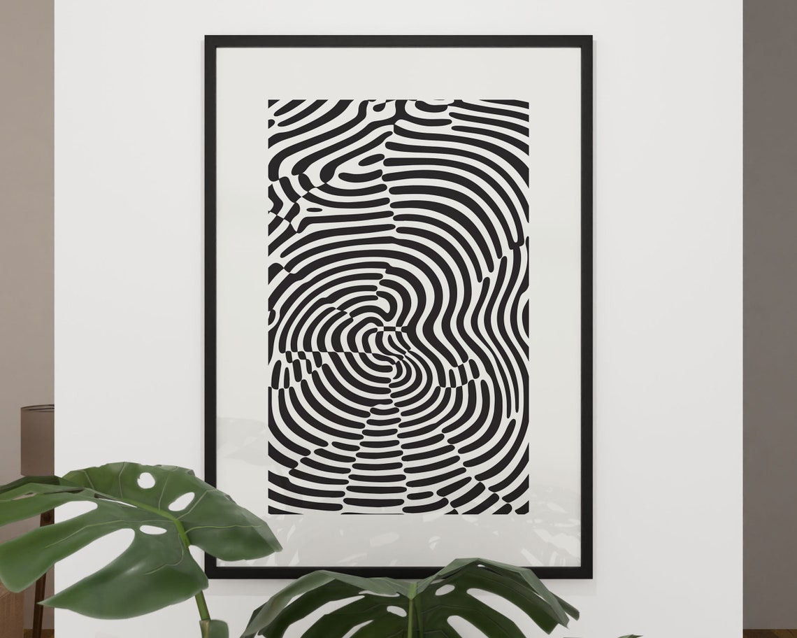 Black and White Op Art Wavy Lines Optical Illusion Abstract Poster - Image 3