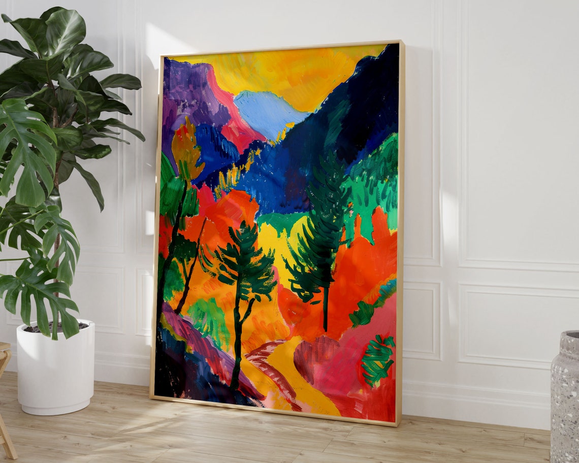 Abstract Mountain Landscape Fauvist Colorful Valley Vista Poster - Image 3