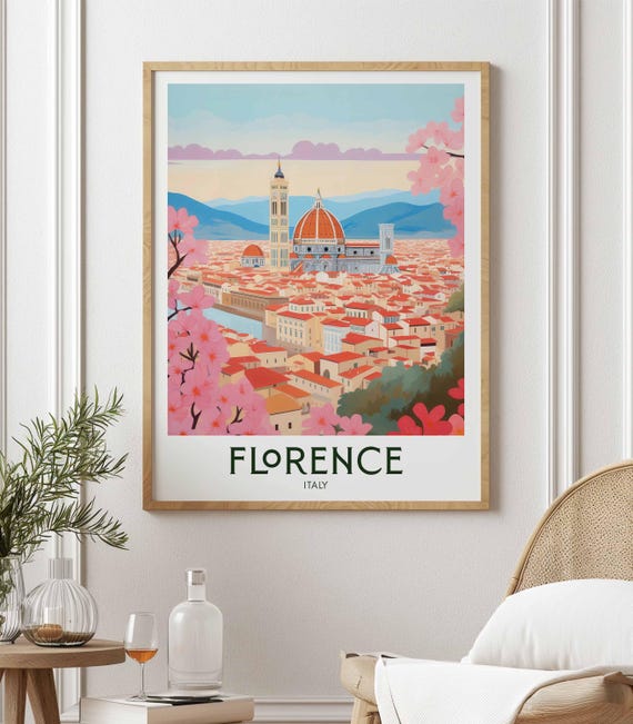 Florence Italy Travel Print Rome Wall Art Poster Home Decor Vintage Illustration