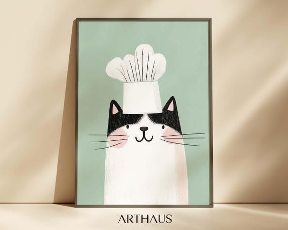 Chef Cat Wall Art Kids Room Decor Cute Cat Boho Toddler Kids Room Decor Animal Playful Childrens Decor