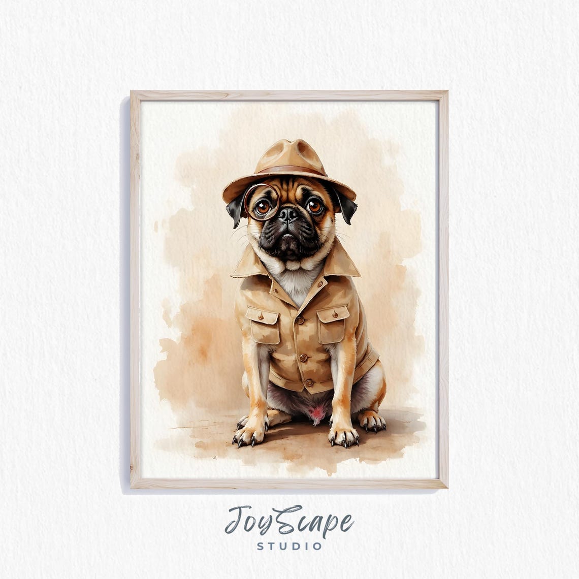Pug Explorer Hat And Glasses Safari Dog Cute Watercolor Poster