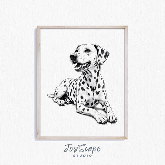 Dalmatian Dog Art Rustic Black And White Wall Decor Cute Vintage Pet Illustration Poster Animal Lover Gift Print