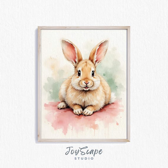 Fuzzy Lop Bunny Rustic Watercolor Rabbit Art Vintage Spring Decor Charming Nursery Wall