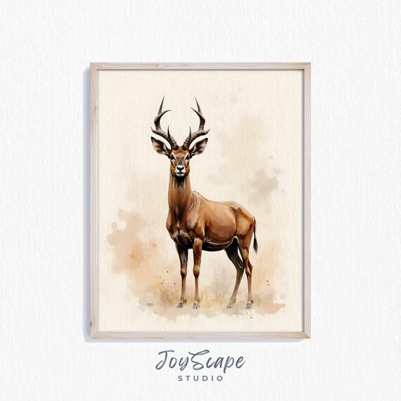 Sable Antelope Watercolor Wildlife Nursery Rustic Animal Print
