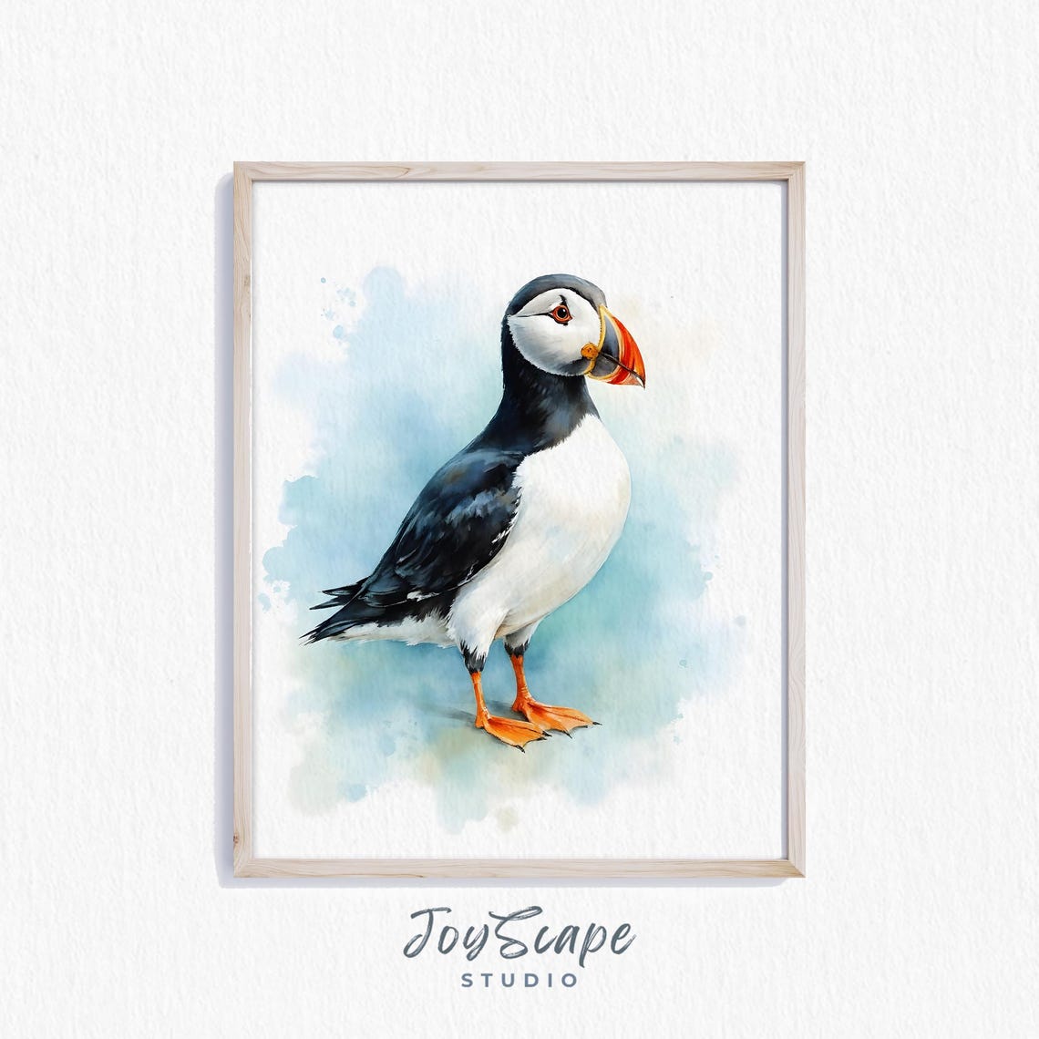 Atlantic Puffin Standing Proud Watercolor Seabird Portrait Art Poster