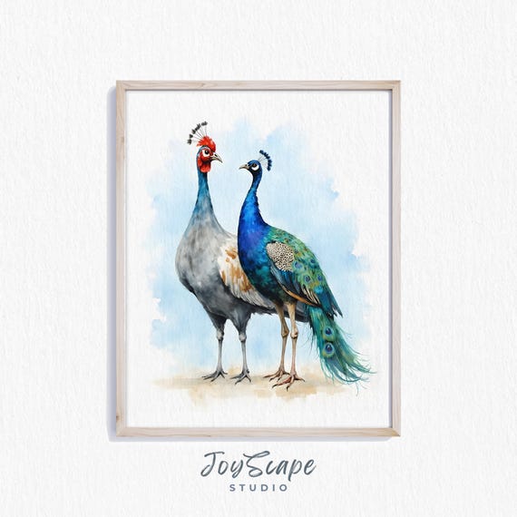 Farmyard Birds Nursery Art Farm Painting Colorful Poultry Wall Decor Watercolor Animal Print Vintage 363