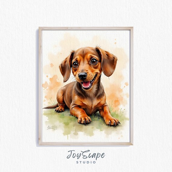 Reddish Brown Dachshund Puppy Watercolor Pet Portrait Art Poster
