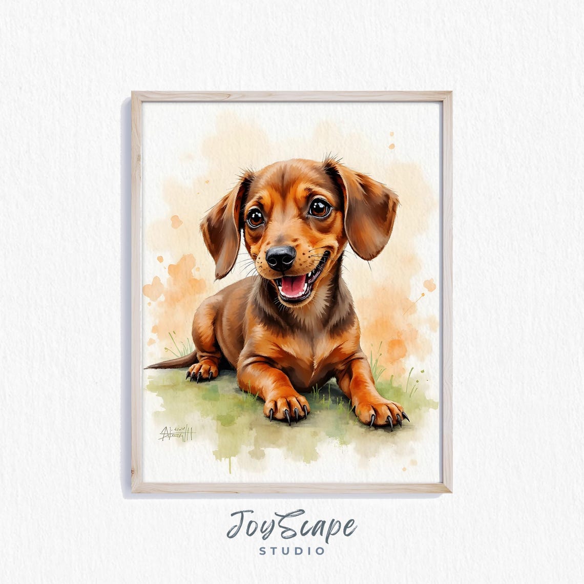 Reddish Brown Dachshund Puppy Watercolor Pet Portrait Art Poster