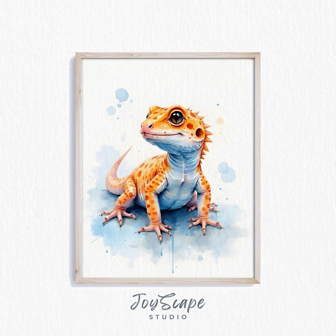Smiling Orange Spotted Gecko Baby Watercolor Wildlife Art Poster