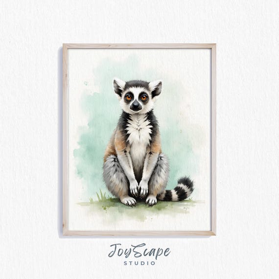 Lemur Wall Art Cute Animal Illustration Nursery Decor Rustic Jungle Print Earthy Kids Room 292
