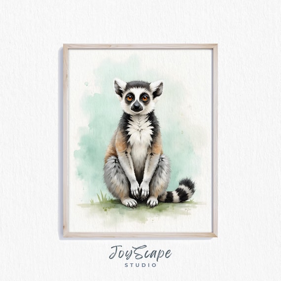 Ring Tailed Lemur Watercolor Cute Jungle Animal Nursery Print