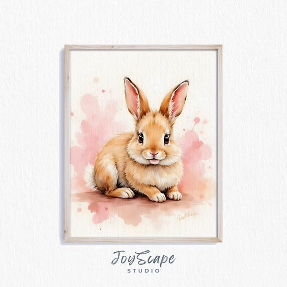 Lionhead Bunny Watercolor Cute Nursery Wall Art Adorable Rabbit Painting Spring Animal Decor Kids Room Print